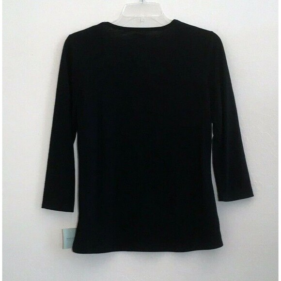 MADISON sz S Solid Black Travel Stretch Smooth Knit Top w/ detachable Bow - Picture 5 of 7